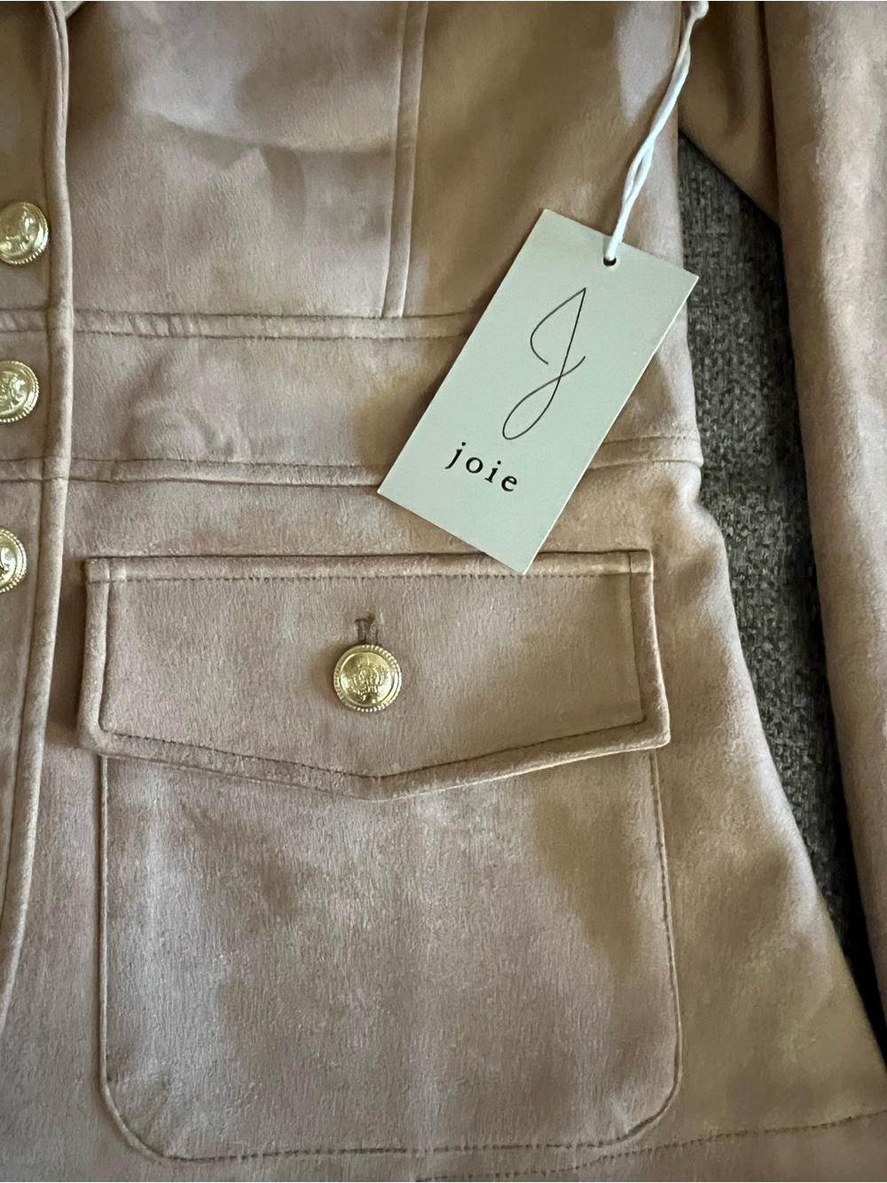 Joie Tan Suede-Style Tailored Blazer with Gold Buttons - Picture 3 of 11